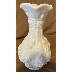 Milk Glass Vase - Imperial Loganberry Grape Cluster Ruffled Top 10”